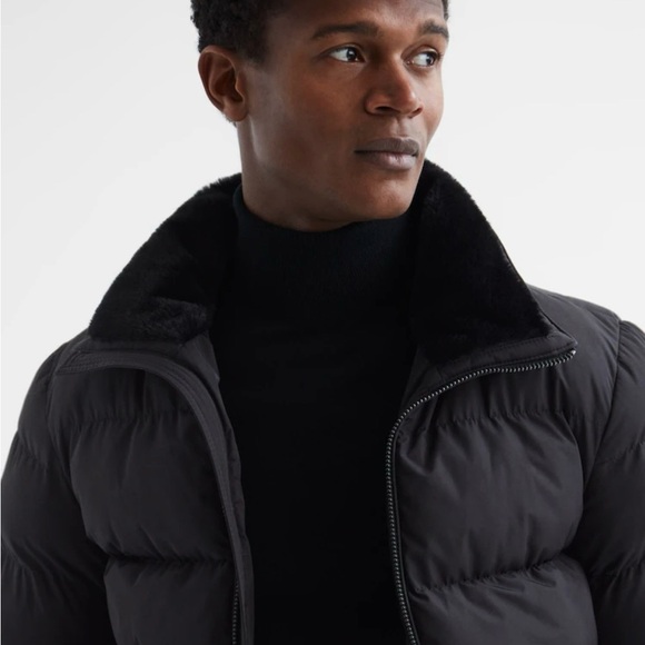 Reiss Black Frost Faux Fur Trim Puffer Jacket - Picture 4 of 5